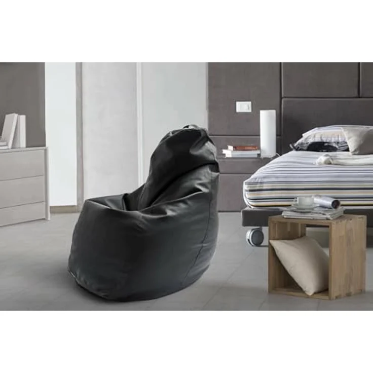 Talamo Italia - Annachiara-Pouf, Sitzsack-Pouf, Sitzsack aus Leder, 100 % Made in Italy, 70 x 70 x 110 cm, Schwarz – Bild 2