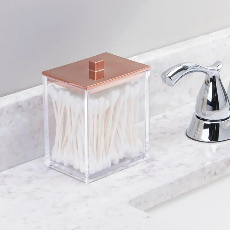 mDesign Kosmetikbehälter Wattestäbchen Organizer Badzubehör 2er Set Roségold – Bild 3