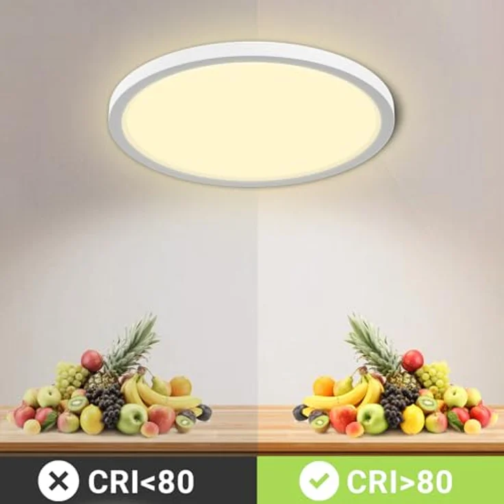 LQWELL® Deckenleuchte LED Deckenlampe, IP44 Wasserfest Badlampe Rund Flach 50W 3000K 5500LM Modern Schlicht Lampe Dünn für Wohnzimmer Badezimmer Schlafzimmer Küche Balkon Keller, 600 * 25mm – Bild 3