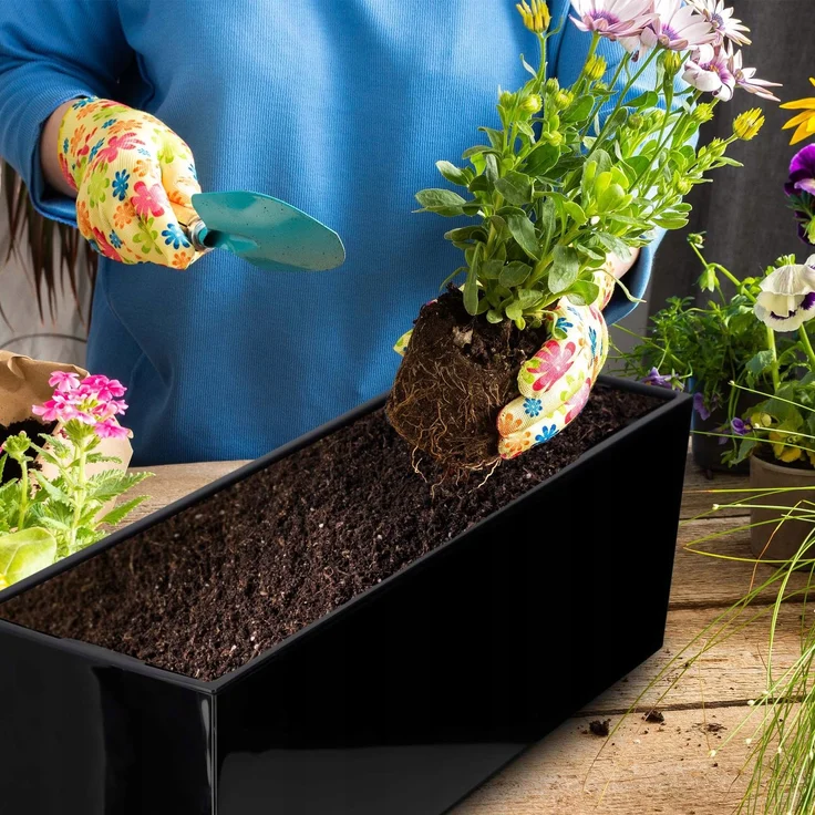 KADAX Blumentopf Blumentopf Balkonkasten mit Einsatz Blumenständer Schwarz Glanz 19x56cm – Bild 5