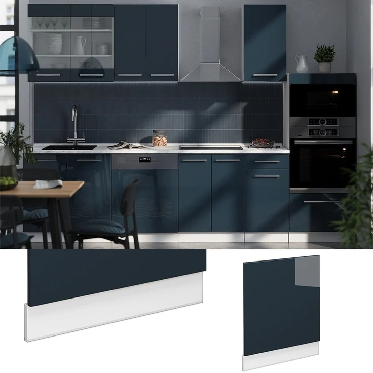 Frontblende Fame-Line Dunkelblau Hochglanz 60 cm ohne Arbeitsplatte Vicco – Bild 2