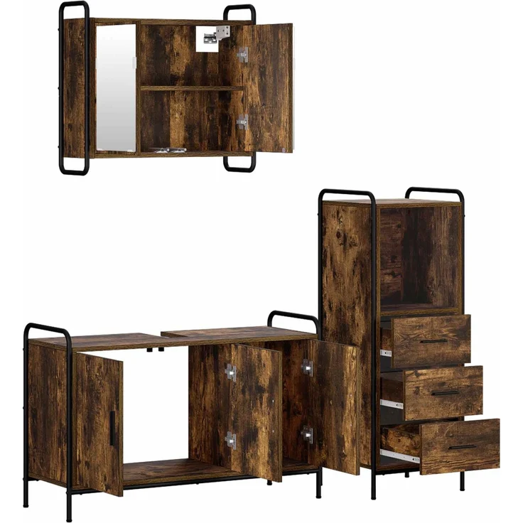 vidaXL Badezimmerschrank-Set 3 stk. Räuchereiche 40 x 36 x 109,5 cm 3444527 – Bild 6