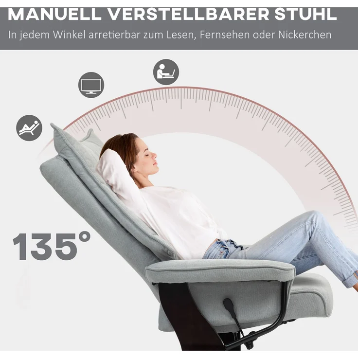 MELAYR, Relaxsessel mit Hocker, drehbar, Samtoptik, verstellbare Rückenlehne, bis 150 kg, Grau, 81 x 87 x 113 cm – Bild 6