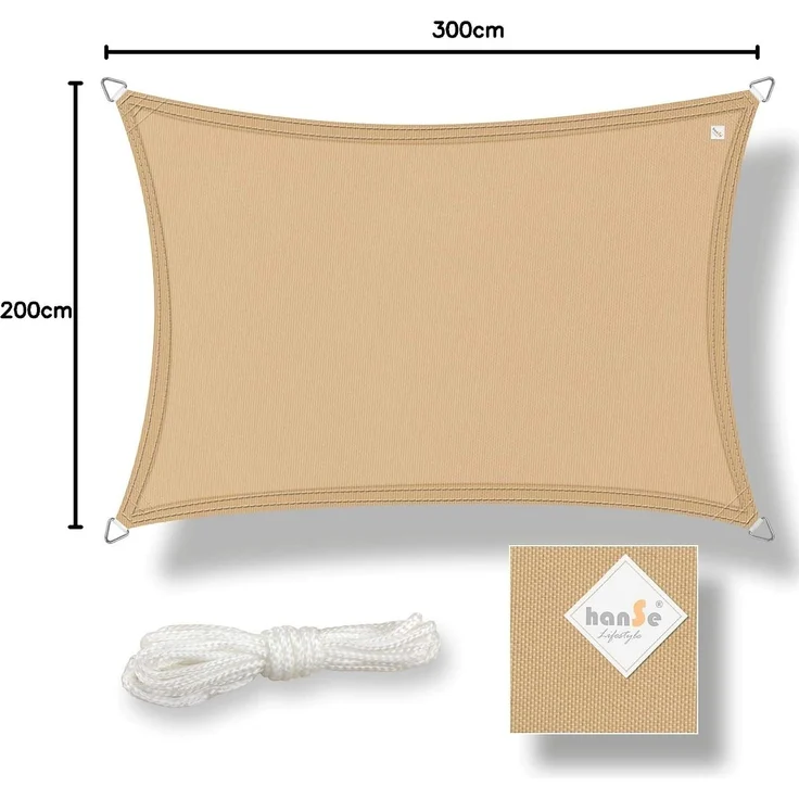 hanSe Sonnensegel Schattensegel Schattenspender Polyester Recheck 2x3m Sand – Bild 9