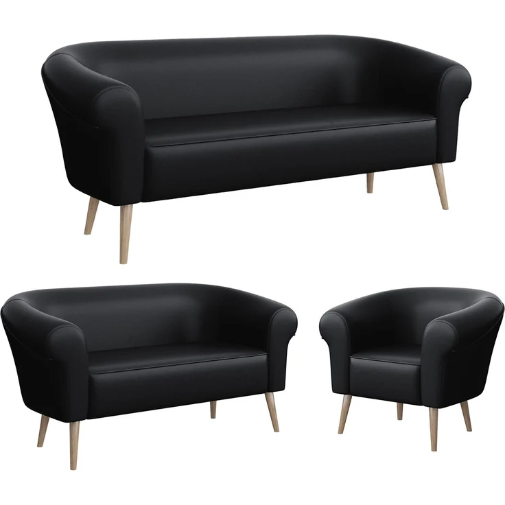 MEBLINI Sofa-Set EMILIA 3+2+1 - Schwarz Kunstleder - für Wohnzimmer - Mini Lounge für sechs Personen - Küchensofa - Sofa Klein - Sitzgarnitur - Polstergarnitur - Sofagarnituren – Bild 1