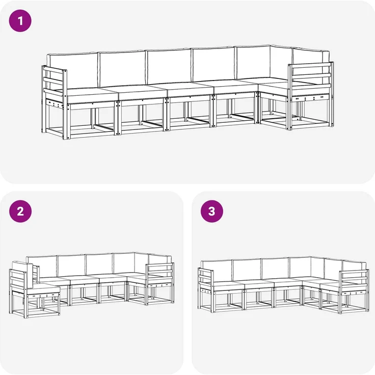 vidaXL Outdoor-Sofagarnitur mit Kissen 6 pcs Natur und Beige 3366451 – Bild 7