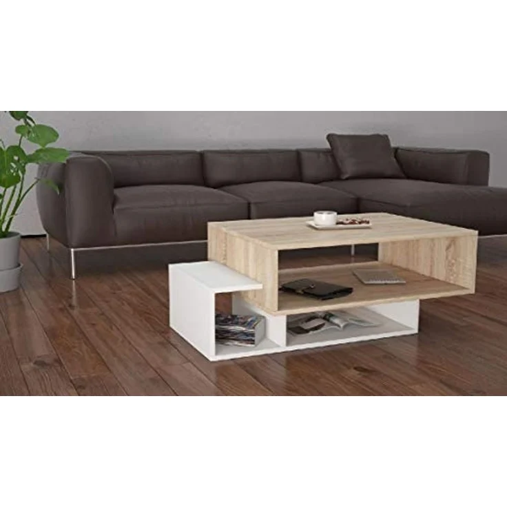 Homemania Tavolino Da Caffè Gemini, Holz, Weiß-Sonoma, 100 x 60 x 35 cm – Bild 3