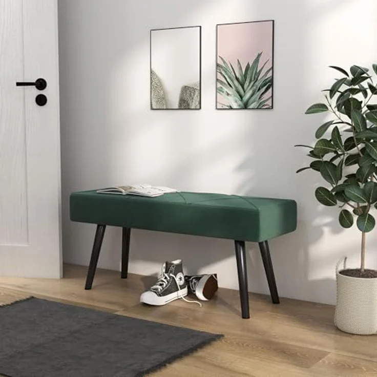 HOMCOM Polsterbank Sitzbank mit X-Muster, in Samtoptik, bis 120 kg Belastbar (Flurbank, 1-St, Bettbank), für Schlafzimmer, 100 x 36 x 45 cm, Grün – Bild 10