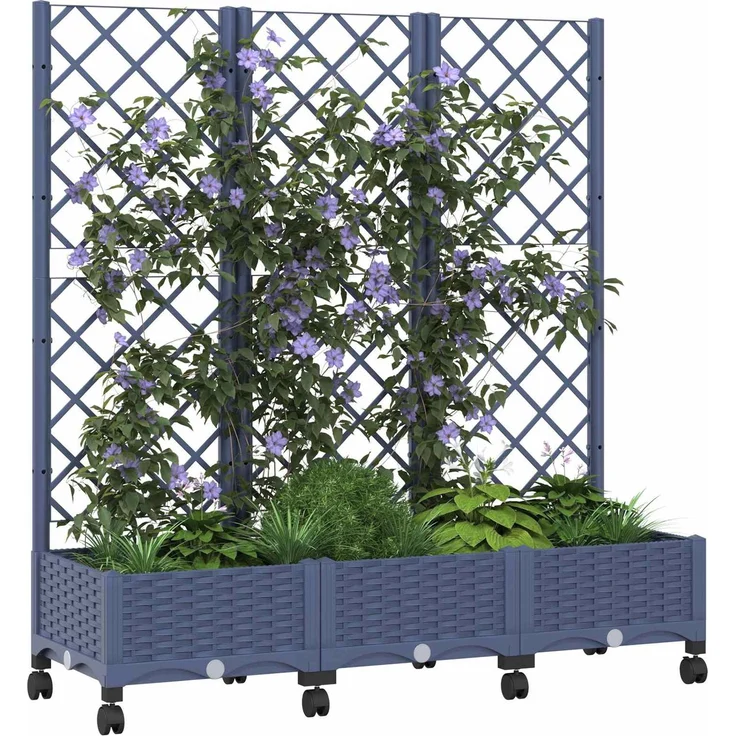 vidaXL Pflanzkübel mit Spalier und Rädern Blaugrau 120 x 40 x 131,5 cm 3423053 – Bild 3