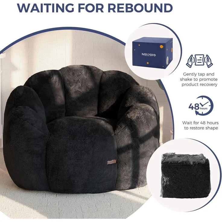 Sitzsack Erwachsene Beanbag Memoryfoam Kunstfell Schwarz 105*105*78 – Bild 6