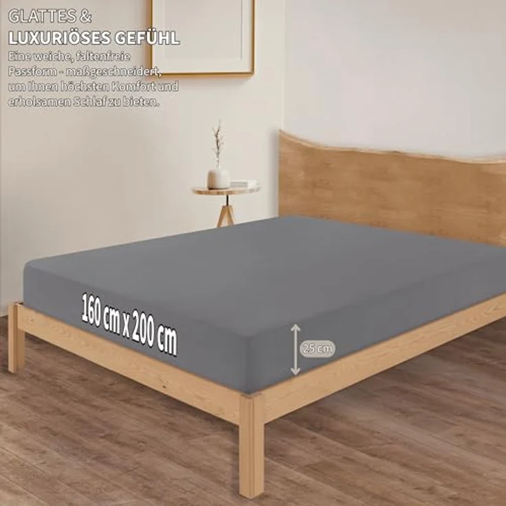 Jersey Spannbettlaken Baumwolle 160x200+30 cm, diverse Farben Grau – Bild 3