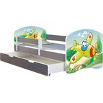 ACMA Kinderbett Jugendbett mit Einer Schublade und Matratze Grau mit Rausfallschutz Lattenrost II (29 Flugzeug, 140x70 + Bettkasten)