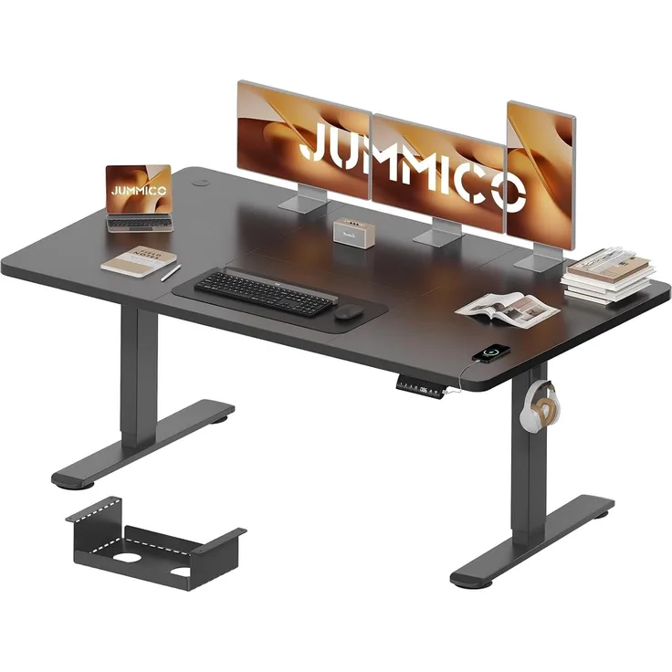 JUMMICO Höhenverstellbarer Schreibtisch 160x80 cm mit Kabelwanne, Höhenverstellbar Elektrisch Stehpult mit USB-Buchse, Computertisch, Ergonomischer Steh-Sitz Tisch, Bürotisch, Schwarz
