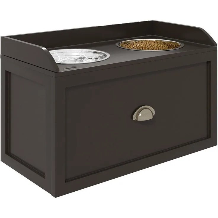 PawHut Futternapf erhöhter Fressnapf mit Schublade, Edelstahl, Braun 60 x 30 x 36 cm