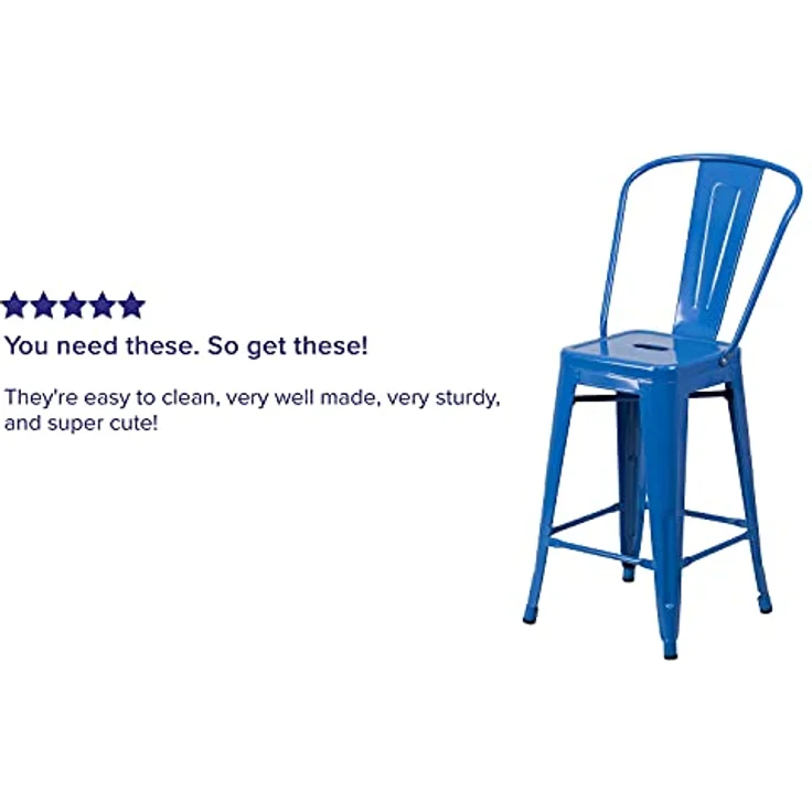 Flash Furniture Commercial Grade 4 Pack 61 cm High Metall Indoor Outdoor Hocker mit Rückenlehne, Kunststoff, verzinkter Stahl, blau, 4 Stück – Bild 7