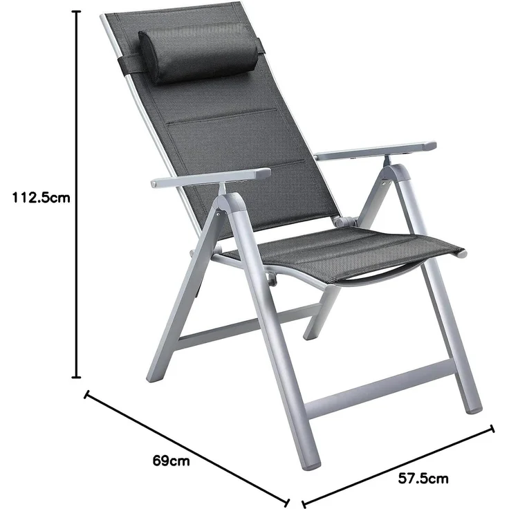 CASARIA® Alu Gartenstühle 4er Set Gepolstert 8-Fach Verstellbar Silber – Bild 3