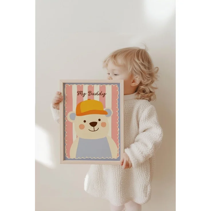 Poster Kinderzimmer Bär · My Buddy Schriftzug · Süßes Tierposter mit Mütze · Rosa & Pastell Deko · Freundliches Wandbild · Ohne Rahmen - 70x100cm – Bild 7