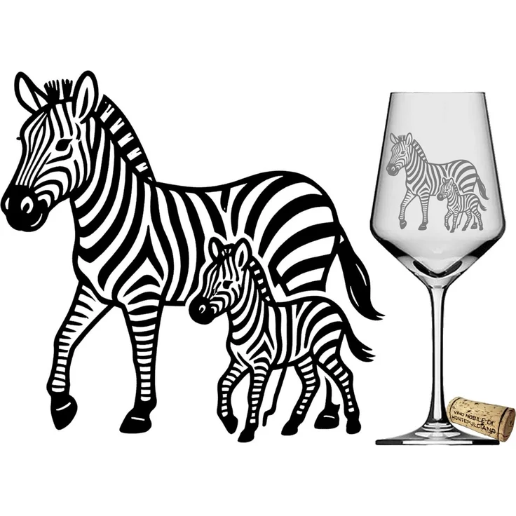 eXODA Weinglas Gravur Zebra mit Baby - 350ml absolut spülmaschinenfest, 1-tlg, Glas, Atemberaubende Darstellung – Bild 4