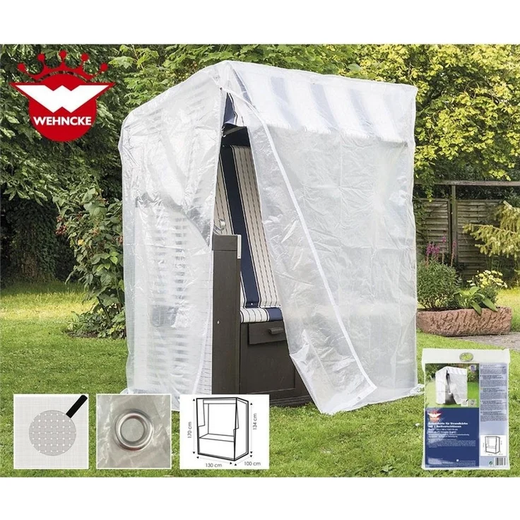 Happy People Strandkorb-Schutzhülle 79267, Hülle, Gartenmöbel, Abdeckung, 130 x 100 x 170/134 cm, transparent – Bild 1