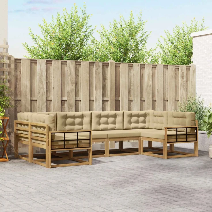 vidaXL Outdoor-Sofagarnitur 6 stk. 6-Sitzer Weiß und Beige 3386947 – Bild 1