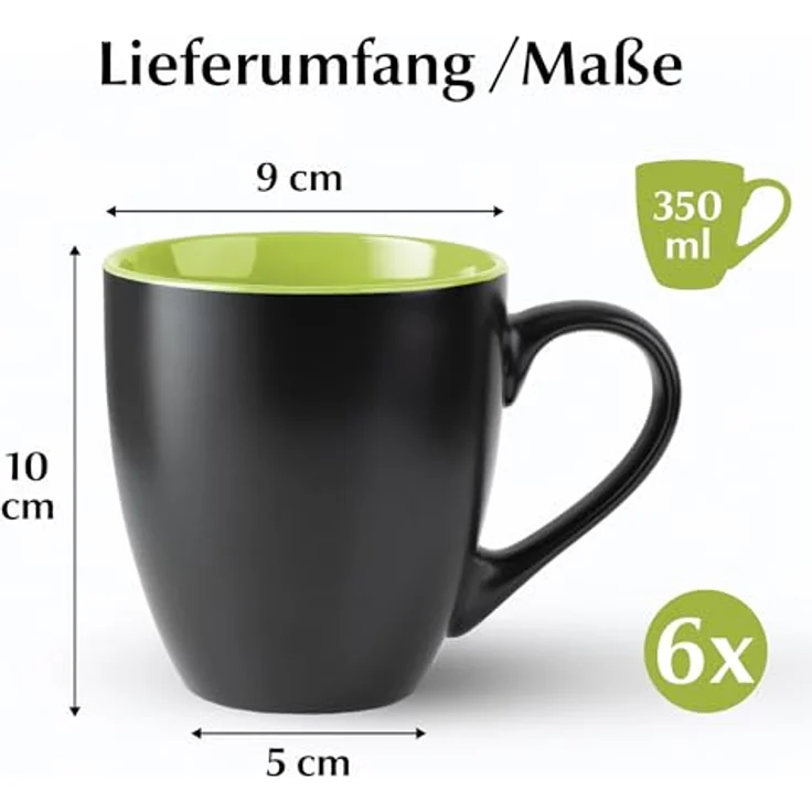 MiaMio Tasse MIAMIO - 6 x 350 ml Kaffeetassen Set Außen Schwarz Innen Farbig – Bild 5