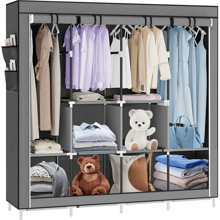 JEOBEST Kleiderschrank Stoffschrank, Kleiderschrank mit Kleiderstange und Ablagen Faltschrank für Schlafzimmer, Ankleidezimmer, 167 x 45 x 170 cm – Bild 2