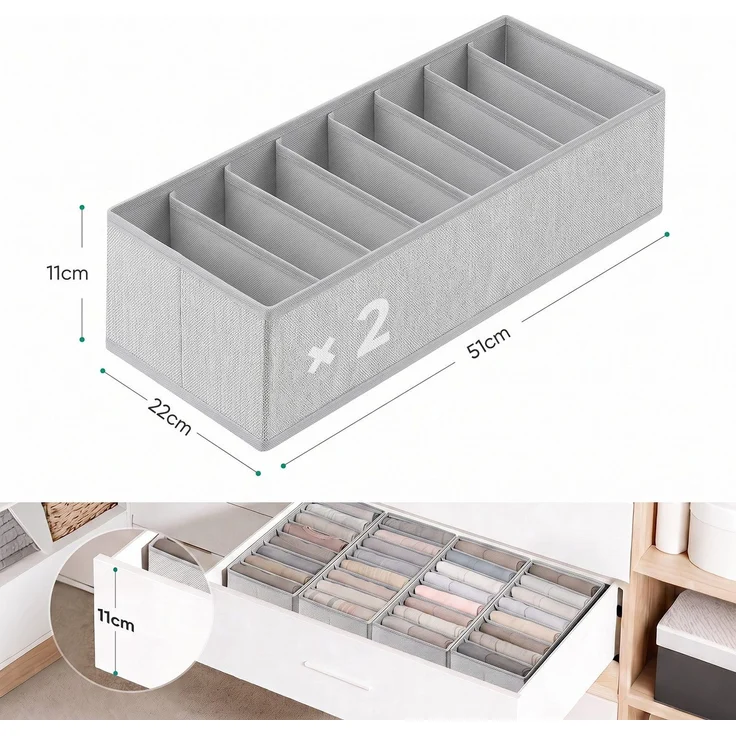 Sekey Aufbewahrungsbox Aufbewahrungsboxen für Schubladen Faltbare Stoffboxen aus Vliesstoff mit Längsfächer 22 x 51 x 11 cm 2 Stück – Bild 10
