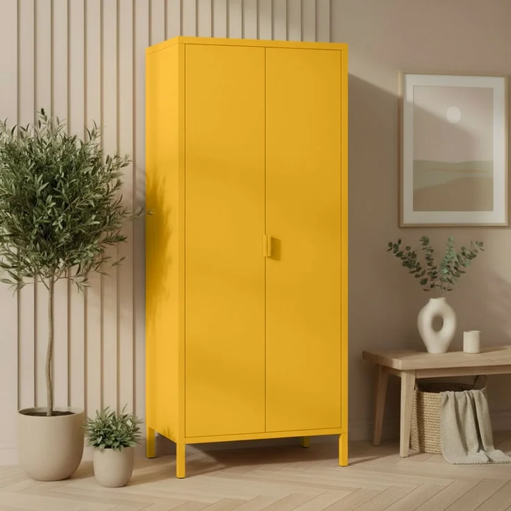 skølm 'Ituri' Kleiderschrank, Metall, 170x45x80 cm, senfgelb, Garderobe mit 4 Fächern und 2 Kleiderstangen – Bild 7