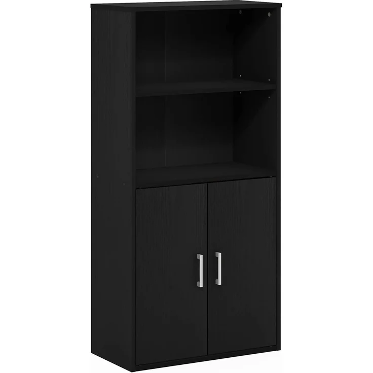 Furinno Pasir Bücherregal mit 2 Offenen Einlegeböden und 2 Türen, Schwarze Eiche – Bild 8
