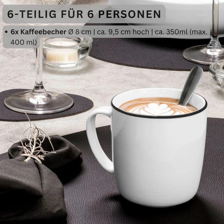 SÄNGER Porzellan Kaffeebecher Marlo Black Rim 6-teilig - NEU – Bild 2