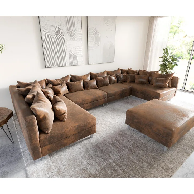 Wohnlandschaft Clovis XL Braun Antik Optik modular Hocker