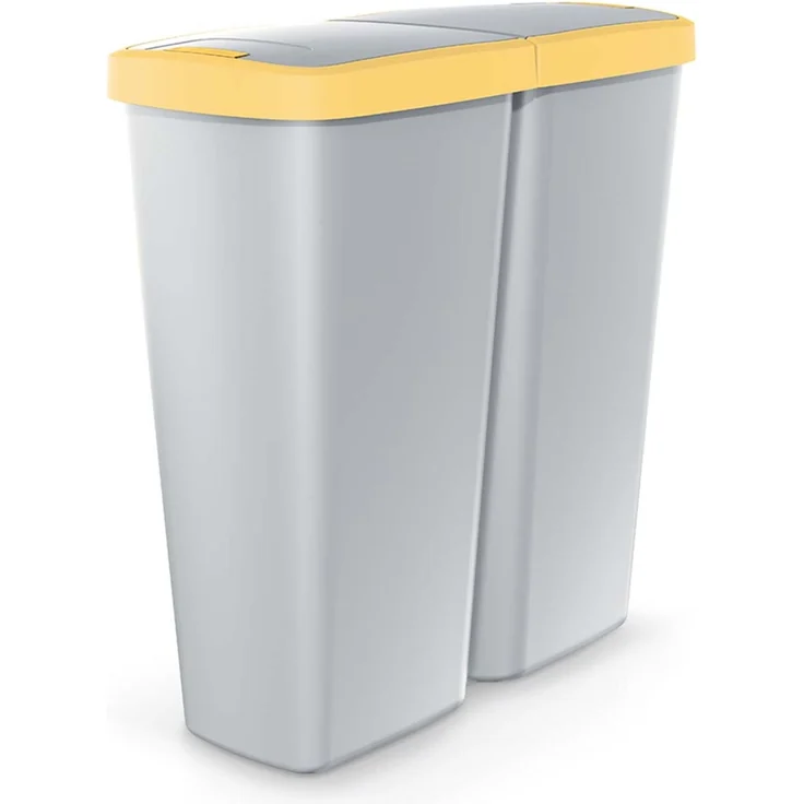 KEDEN® Mülleimer Küche 50L 2 Fächer mit Deckel Grau Gelb – Bild 1