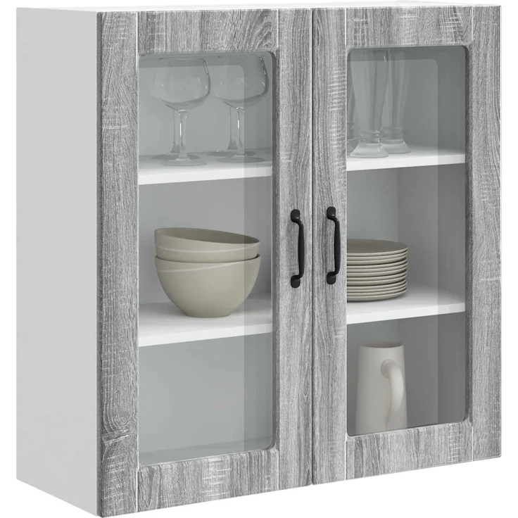 vidaXL Wandglas-Schrank PORTO Sonoma-Grau 80 x 31 x 80 cm 885421 – Bild 3