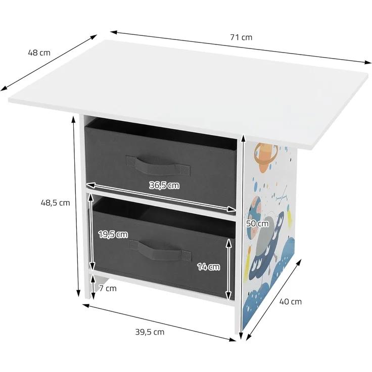 Joyz Spielzeugtruhe Kinderregal Kindermöbel Kinderzimmerregal Spielzeug Spielzimmer Möbel, Weltraum Kindersitzgruppe 3tlg. 1x Tisch & 2x Stühle Pressspan / Vlies – Bild 7