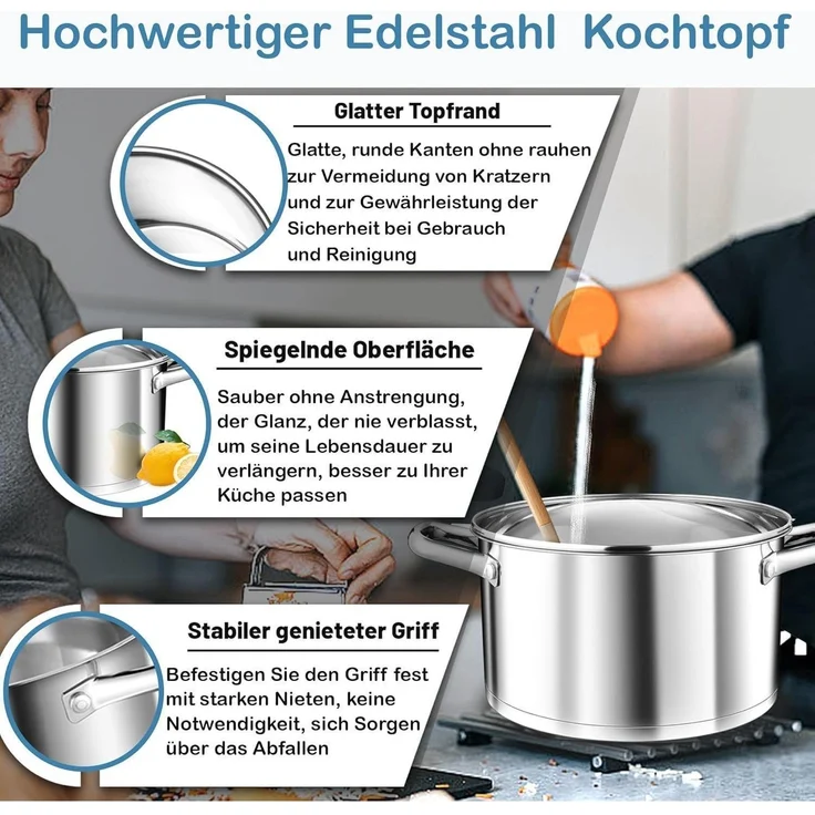TEAMFAR Kochtopf 20cm Edelstahl Nudeltopf Induktion 3-Lagen Boden 3,8L – Bild 4