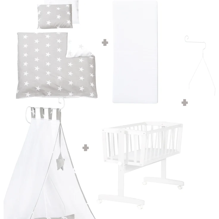 roba Komplettwiegenset - inkl. Kinderbettausstattung 'Little Stars' & Bremsrollensatz - Weiß – Bild 4