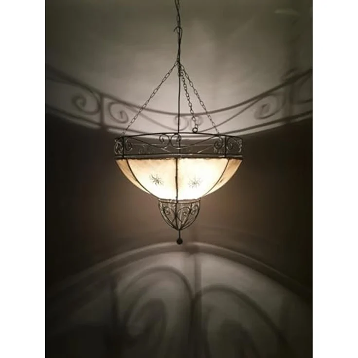 Marrakesch Orient & Mediterran Interior Pendelleuchte Hängeleuchte Demren Natur 45cm aus Leder, Pendellampe Handgefertigt, Handarbeit – Bild 6