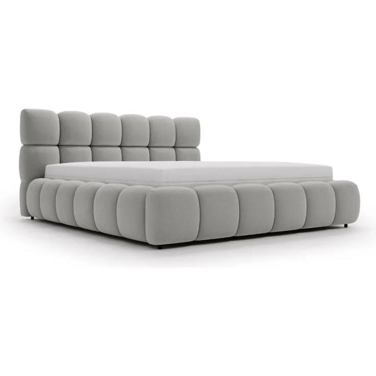 GRAINGOLD Modo Polsterbett 160x200, Doppelbett mit Kopfteil, groß Stauraum, Velour-Stoff, Hellgrau – Bild 2