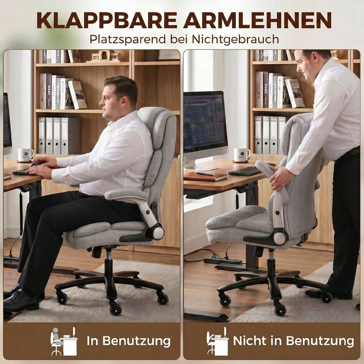 HOMCOM Bürostuhl, Schneeflanell (70% Baumwolle, 30% Polyester), Hellgrau, 82L x 70B x 122H cm – Bild 5