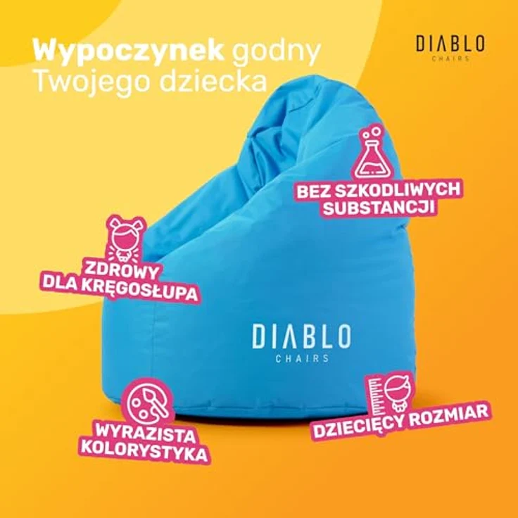 Diablo Kinder-Pouf, Craft Edition, ergonomischer Sitz, mit Granulatfüllung, strapazierfähiges Cordura, wasserdicht, leicht und kompakt, Spielmuster, Maße 80 x 110 x 80 cm, Blau – Bild 6
