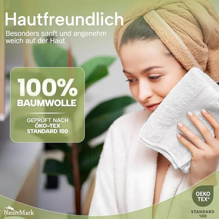 NatureMark 12er Pack Gästetücher Premium Qualität 30x50 cm GÄSTEHANDTUCH Frottiertuch-Set 100% Baumwolle Farbe: Weiß – Bild 7
