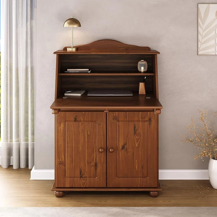 IDIMEX Sekretär DAVID, Schreibtisch Landhausstil aus Massivholz mit Stauraum Kastanie Finish – Bild 5