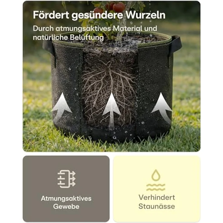 Praknu Pflanzkübel Pflanzsack 30l - 5 STK aus Vliesstoff mit 5 Schilder zum Beschriften (5er Set, 5 St), mit Griff - Für Gemüse, Pflanzen & Blumen - Stofftöpfe - Grow Töpfe – Bild 4