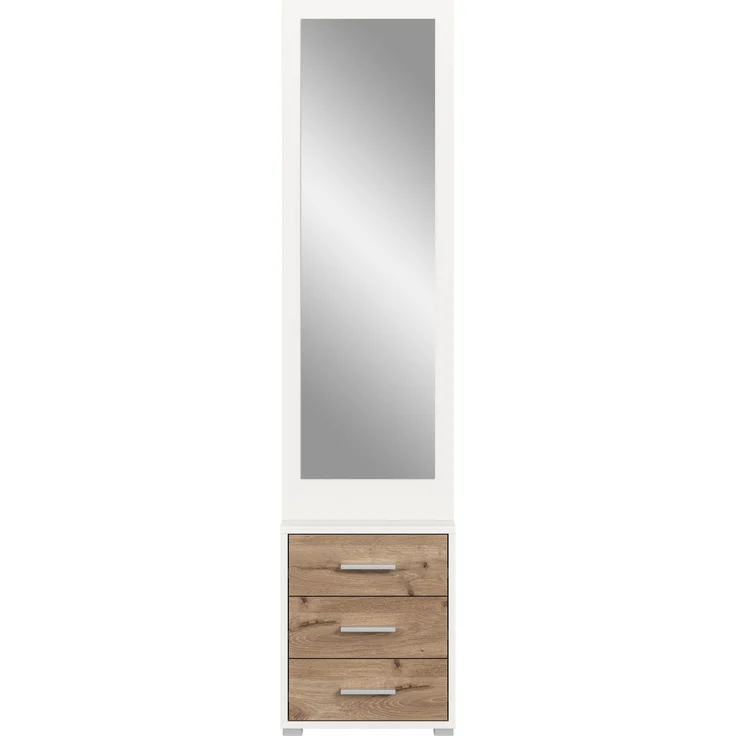 Kompaktgarderobe >Polo< 3 Schübe, weiß / nox oak / Spiegel - 45x190x38cm (BxHxT) – Bild 3