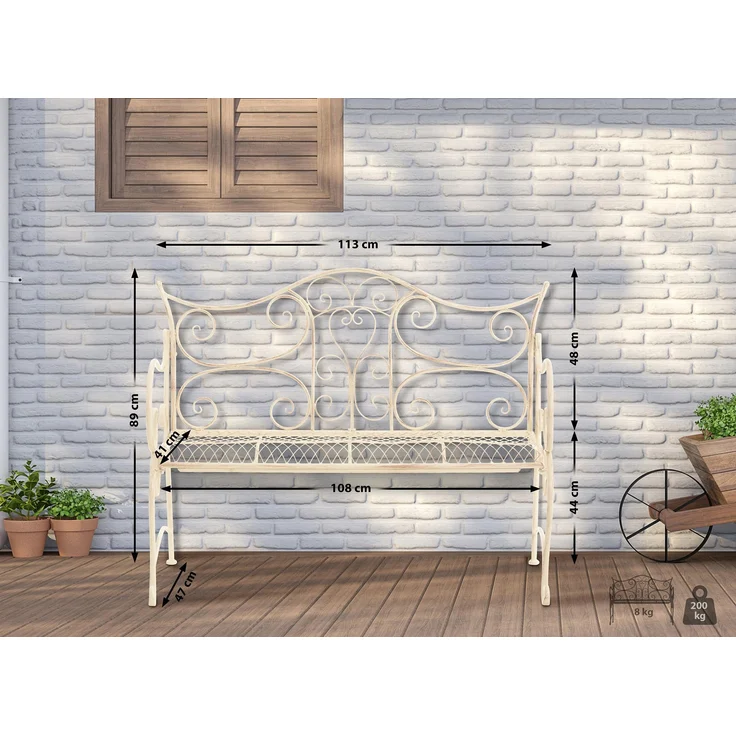 Gartenbank TODOR - Metall Beige 113x47x89 cm | Metallbank Garten 2 Seitzer Bank Terrasse Vintage Antik Gartenbank – Bild 2