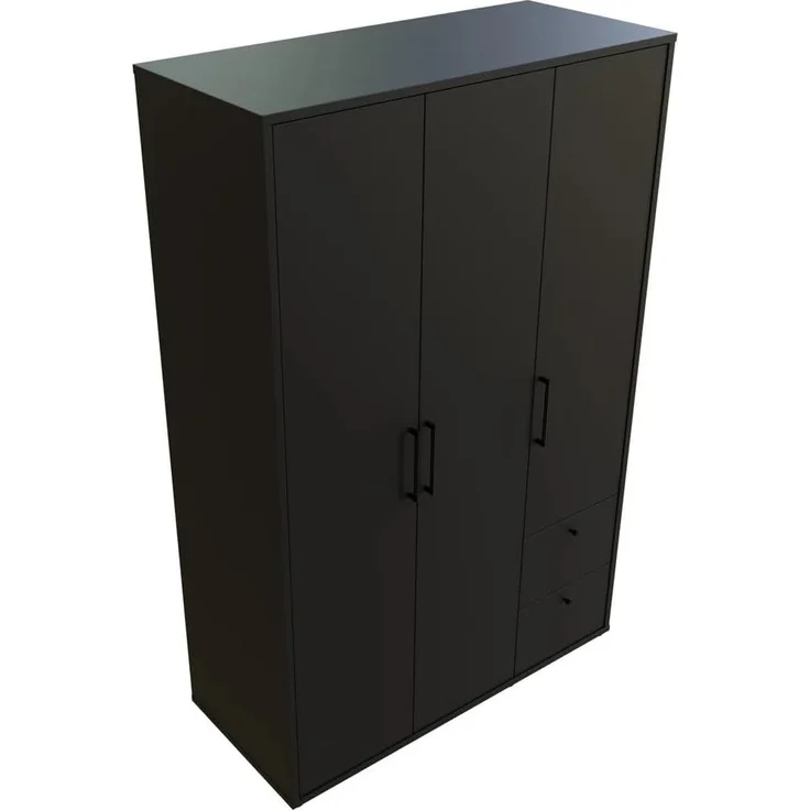 FORTE PYS Moderner Kleiderschrank 125, 3-türig, 2 Schubladen, Schwarz, 124,2 cm B x 190,4 cm H x 54,0 cm T – Bild 12