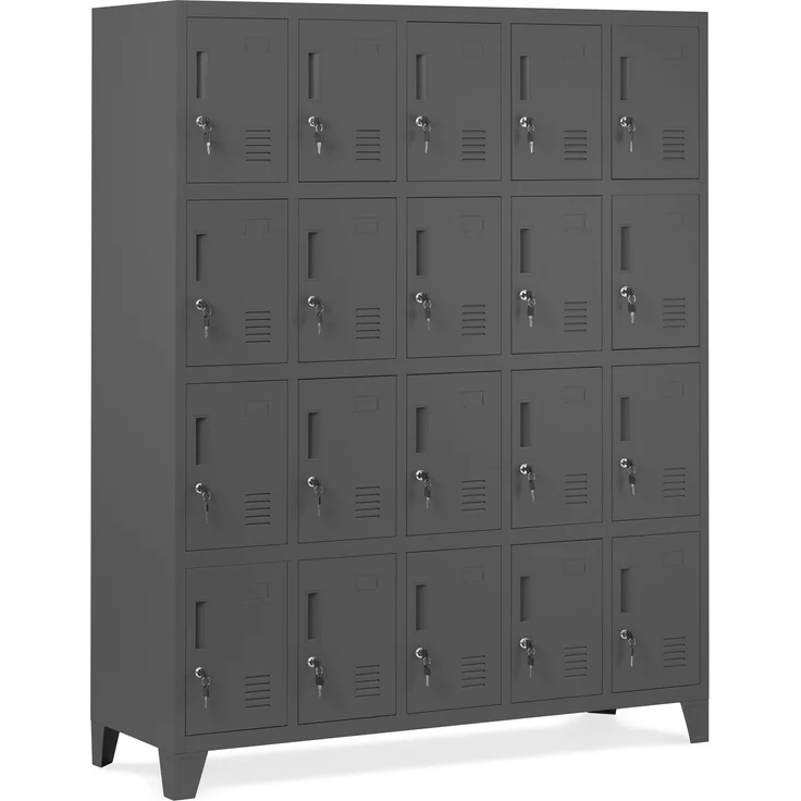 Domator Umkleideschrank 5B4A Fächerschrank Schließfachschrank mit 20 Fächern Wertfachschrank Metall Pulverbeschichtung 172 x 136 x 45 cm (H x B x T) (Anthrazit)