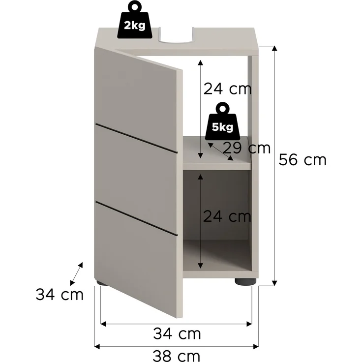 Waschbeckenunterschrank (B/H/T: 38x56x34 cm) in Kaschmir Nachbildung und schwarz – Bild 4