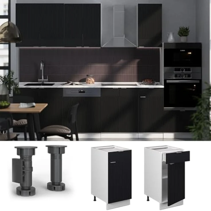 Küchenunterschrank Fame-Line Schwarz gestreift 40 cm ohne Arbeitsplatte Vicco – Bild 5