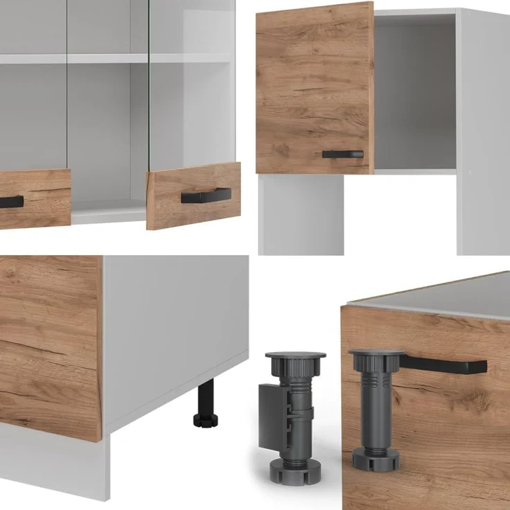 Eckküche R-Line Goldkraft Eiche/Weiß 247 x 237 cm AP Marmor Vicco – Bild 5